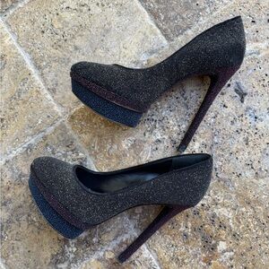 Elegant Black Glitter Platform Heels by Brian Atwood